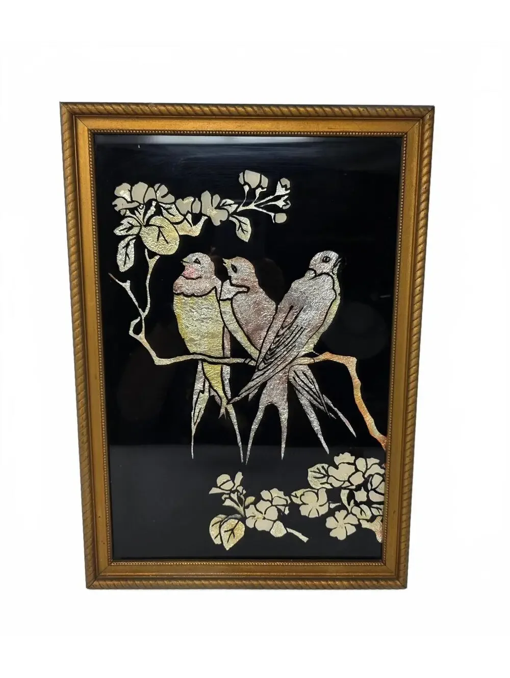 Vintage 1940s Reverse Glass Foil Bird Art Radio Picture Frame Co